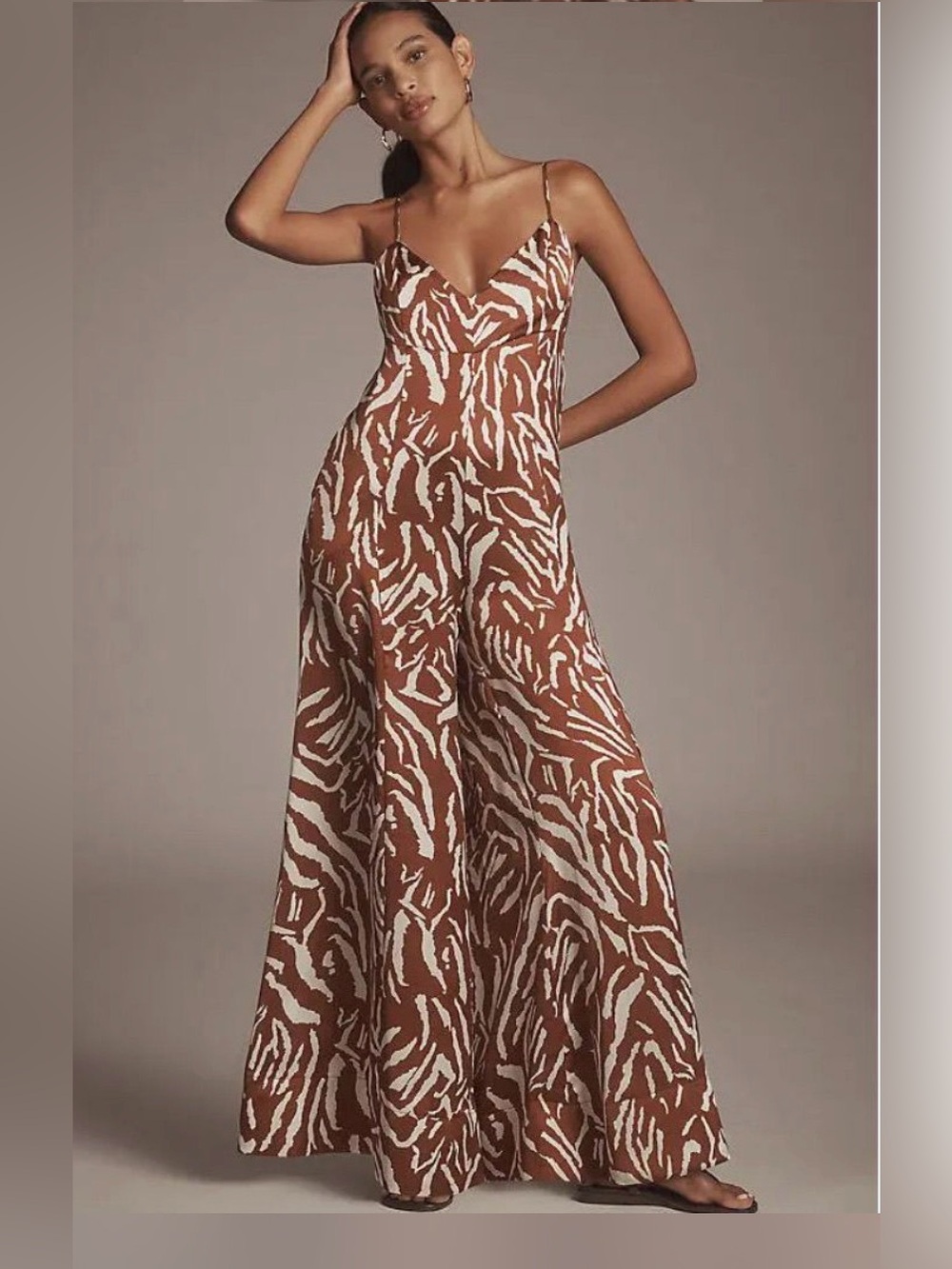 Bishop & Young Nora Waistless Wide-Leg Jumpsuit Animal Zebra Brown Print NWOT XS